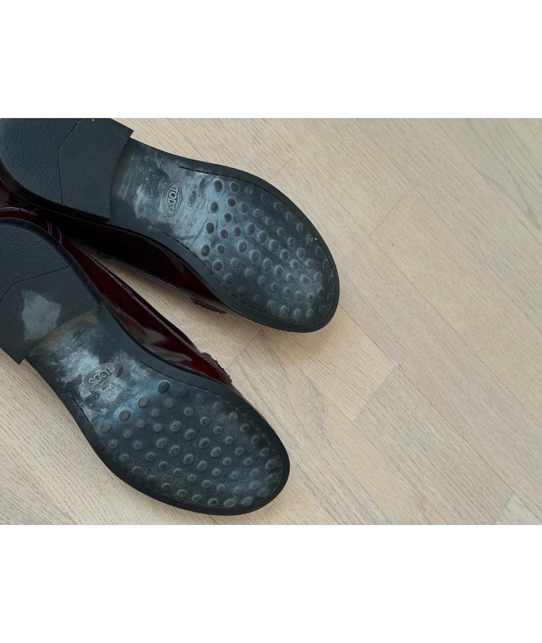 TOD'S Бордовые кожаные лоферы, фото 5