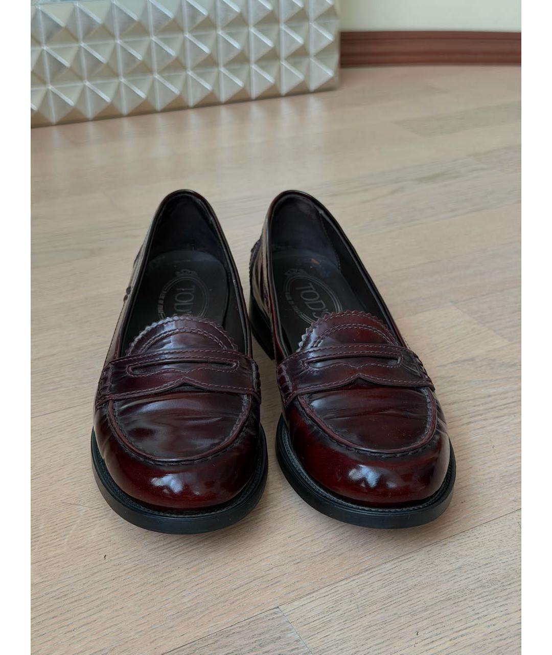 TOD'S Бордовые кожаные лоферы, фото 2