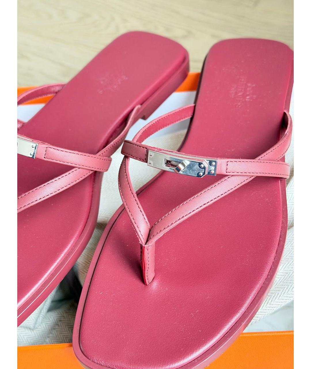 HERMES Бордовые кожаные шлепанцы, фото 4