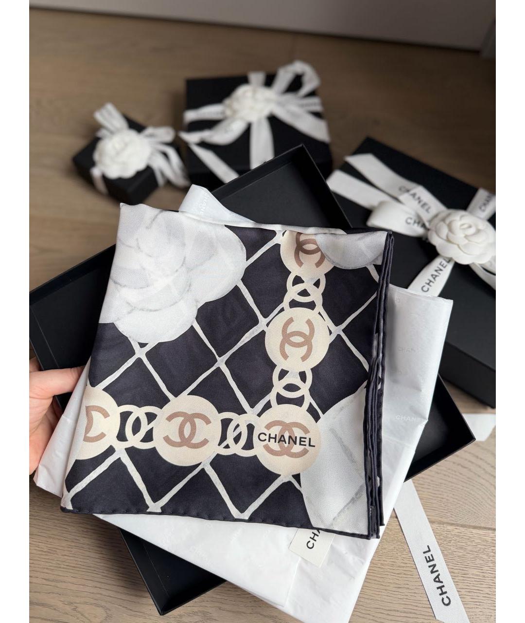 CHANEL Черный шелковый платок, фото 4