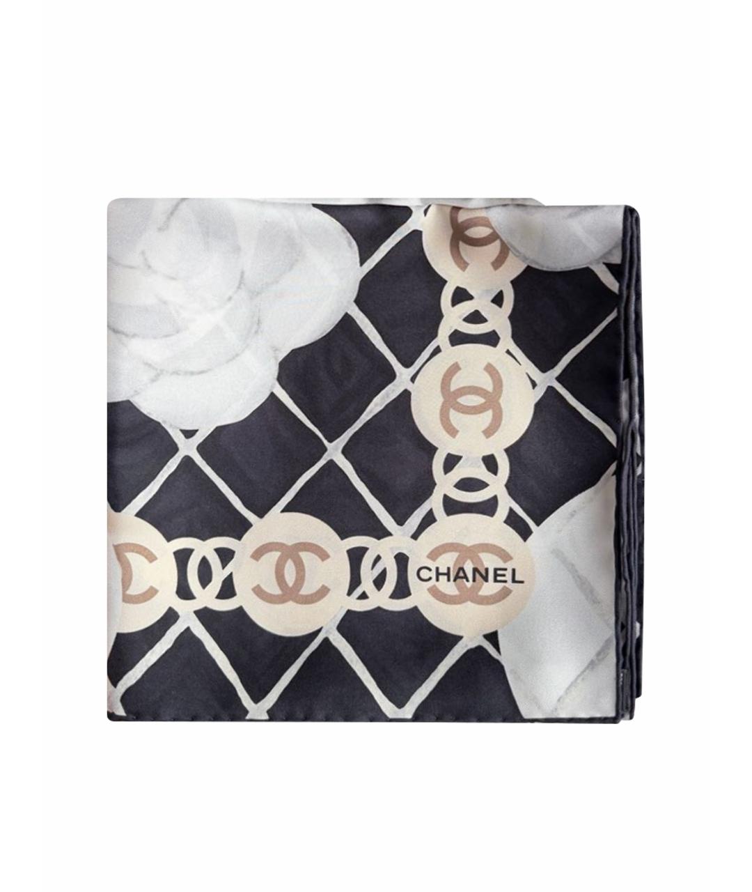 CHANEL Черный шелковый платок, фото 1