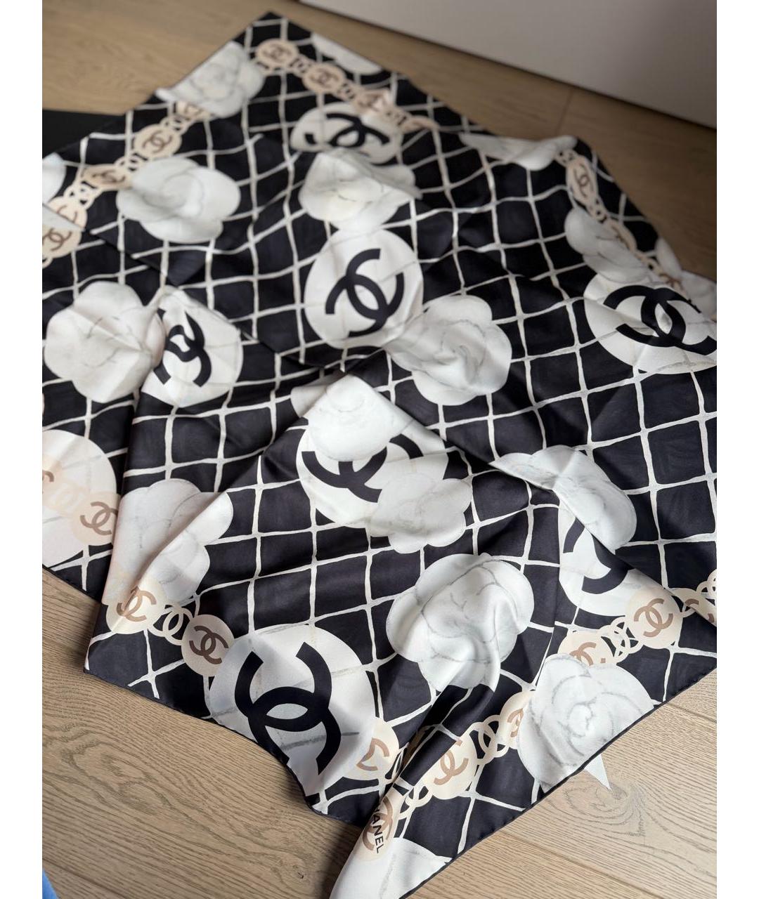 CHANEL Черный шелковый платок, фото 2