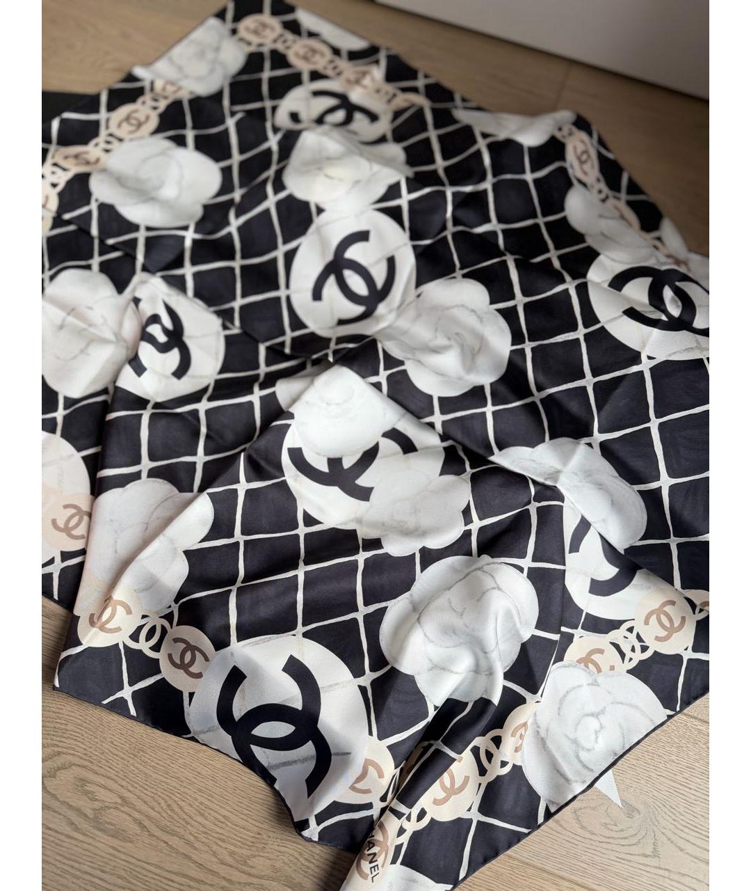 CHANEL Черный шелковый платок, фото 3