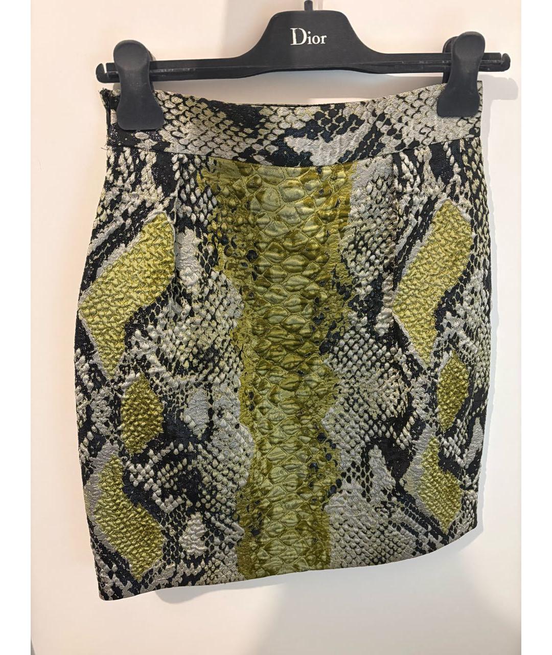 GUCCI Хаки шелковая юбка мини, фото 5