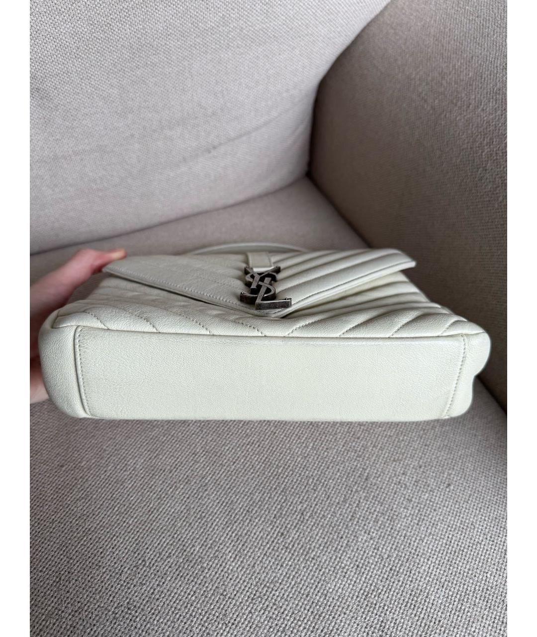 SAINT LAURENT Белая кожаная сумка через плечо, фото 7