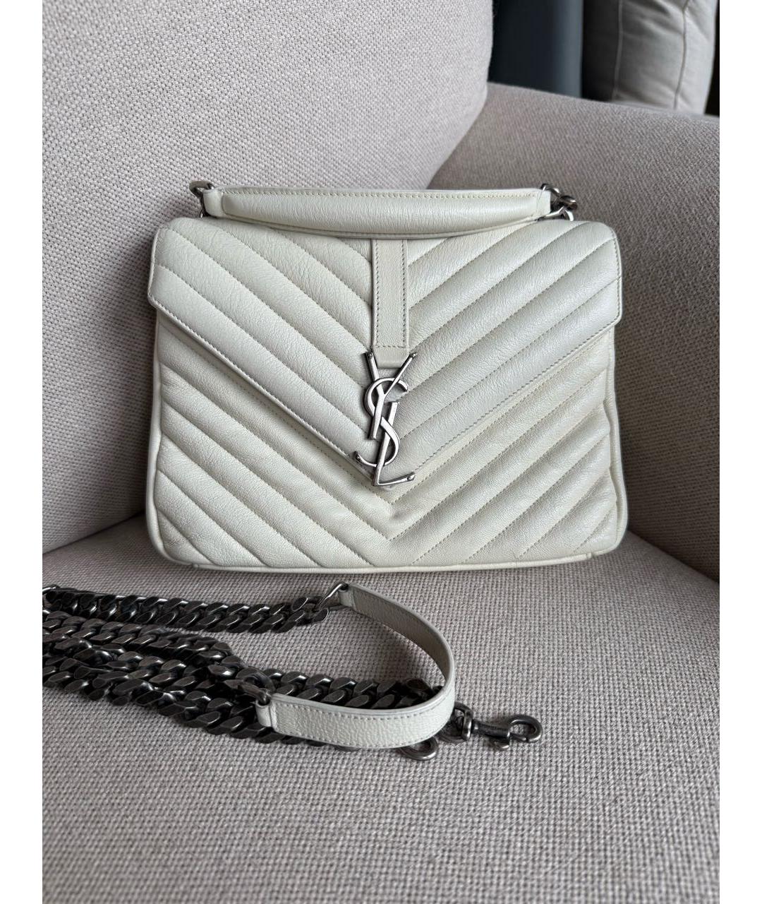 SAINT LAURENT Белая кожаная сумка через плечо, фото 2