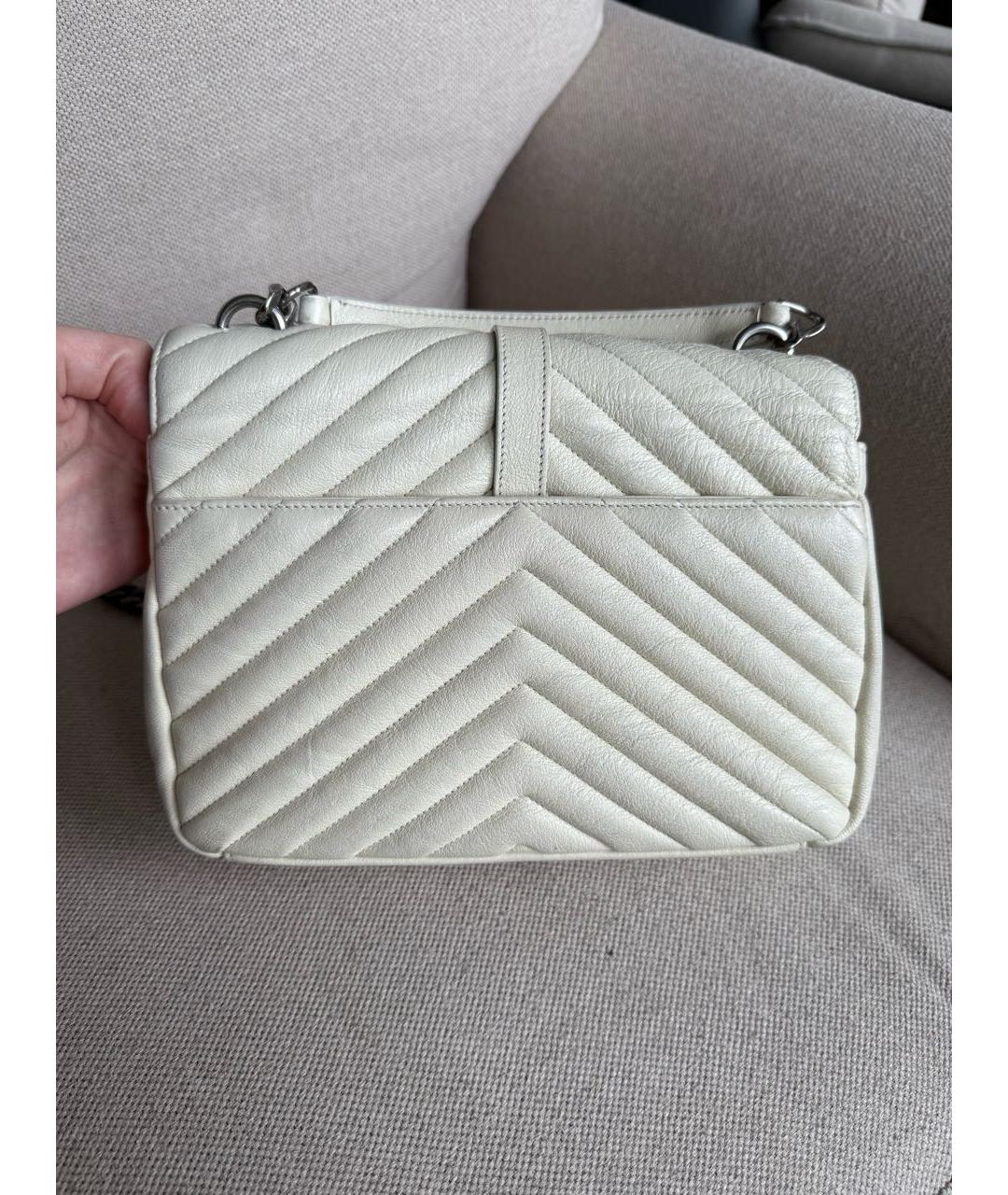 SAINT LAURENT Белая кожаная сумка через плечо, фото 5