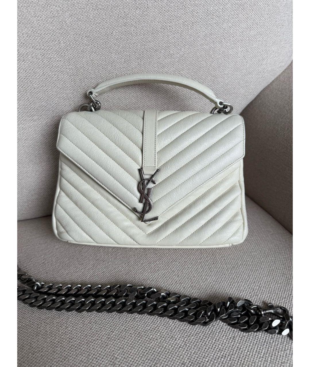 SAINT LAURENT Белая кожаная сумка через плечо, фото 8