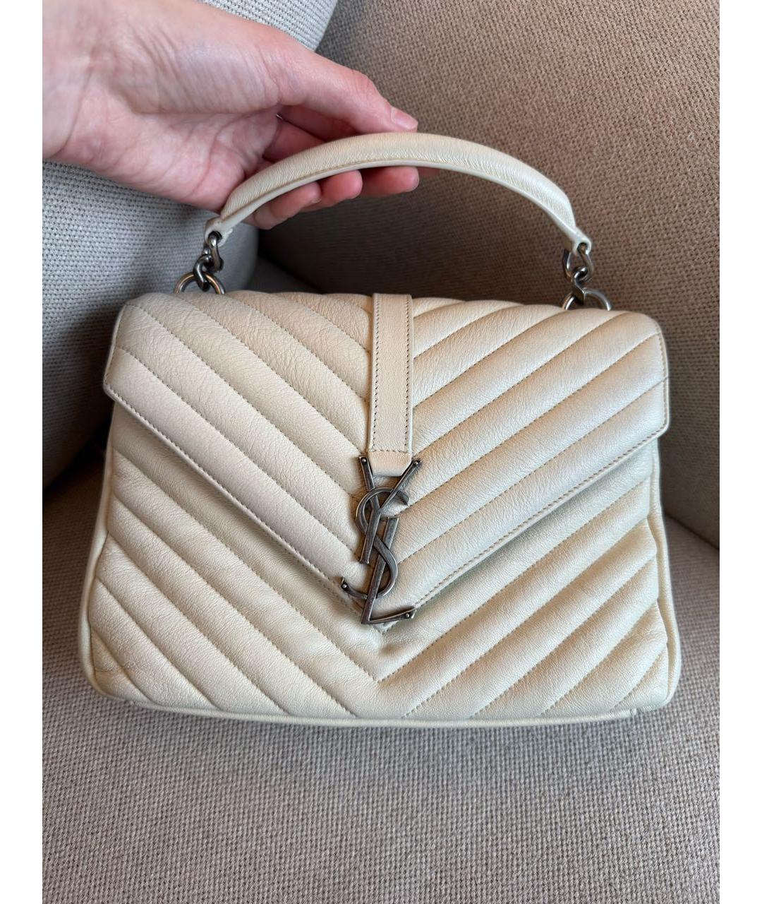 SAINT LAURENT Белая кожаная сумка через плечо, фото 3