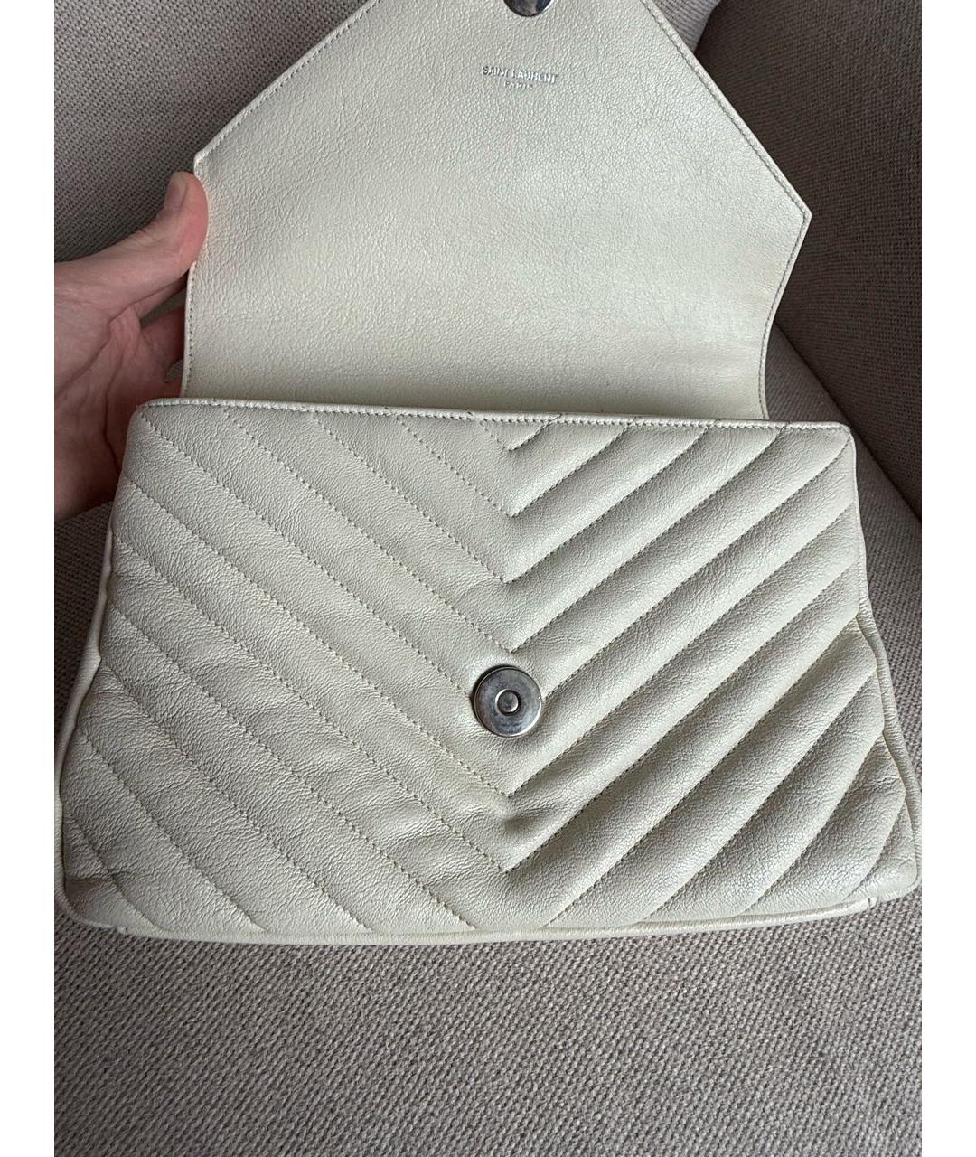 SAINT LAURENT Белая кожаная сумка через плечо, фото 6