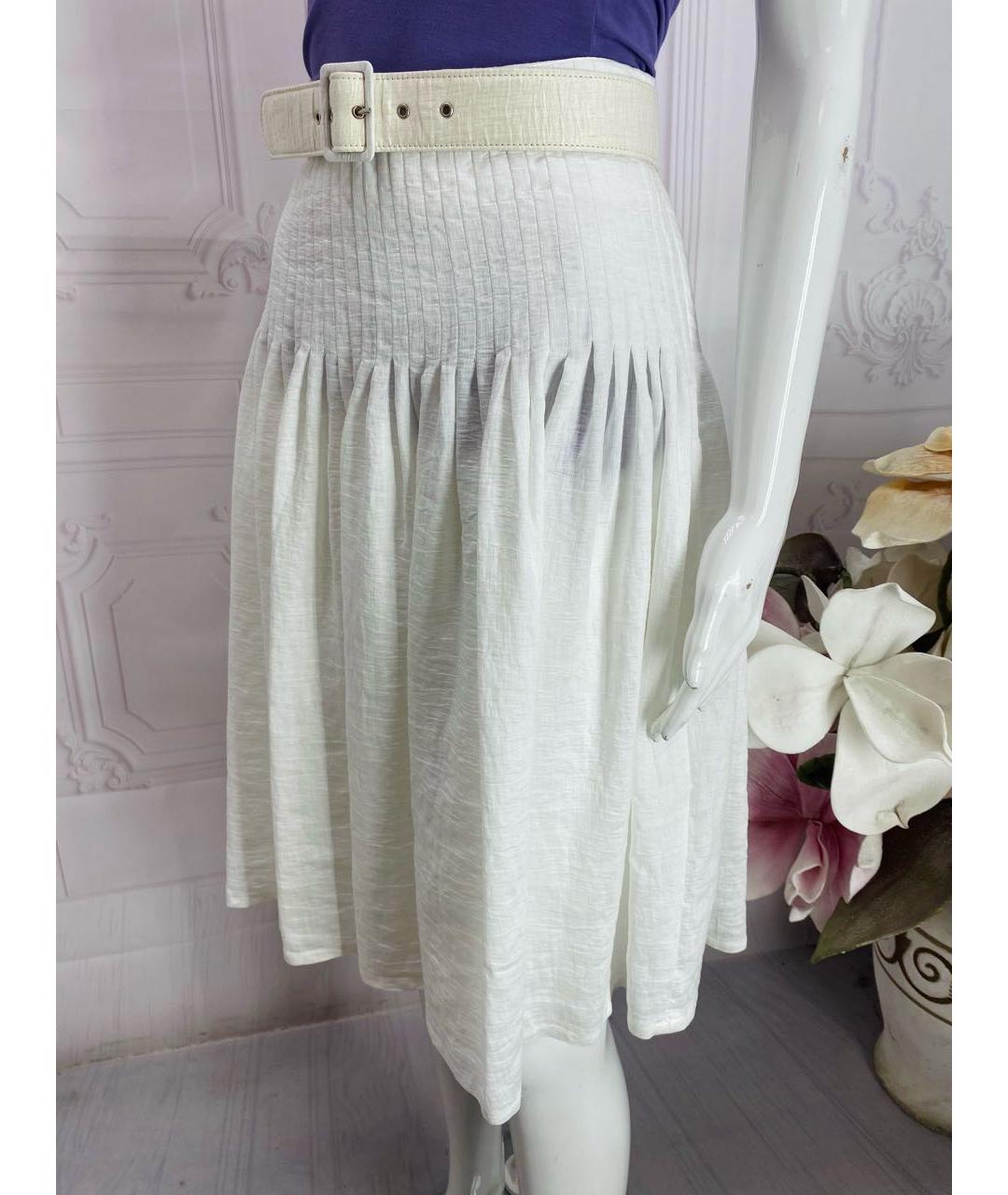 LIVIANA CONTI Белая льняная юбка миди, фото 6