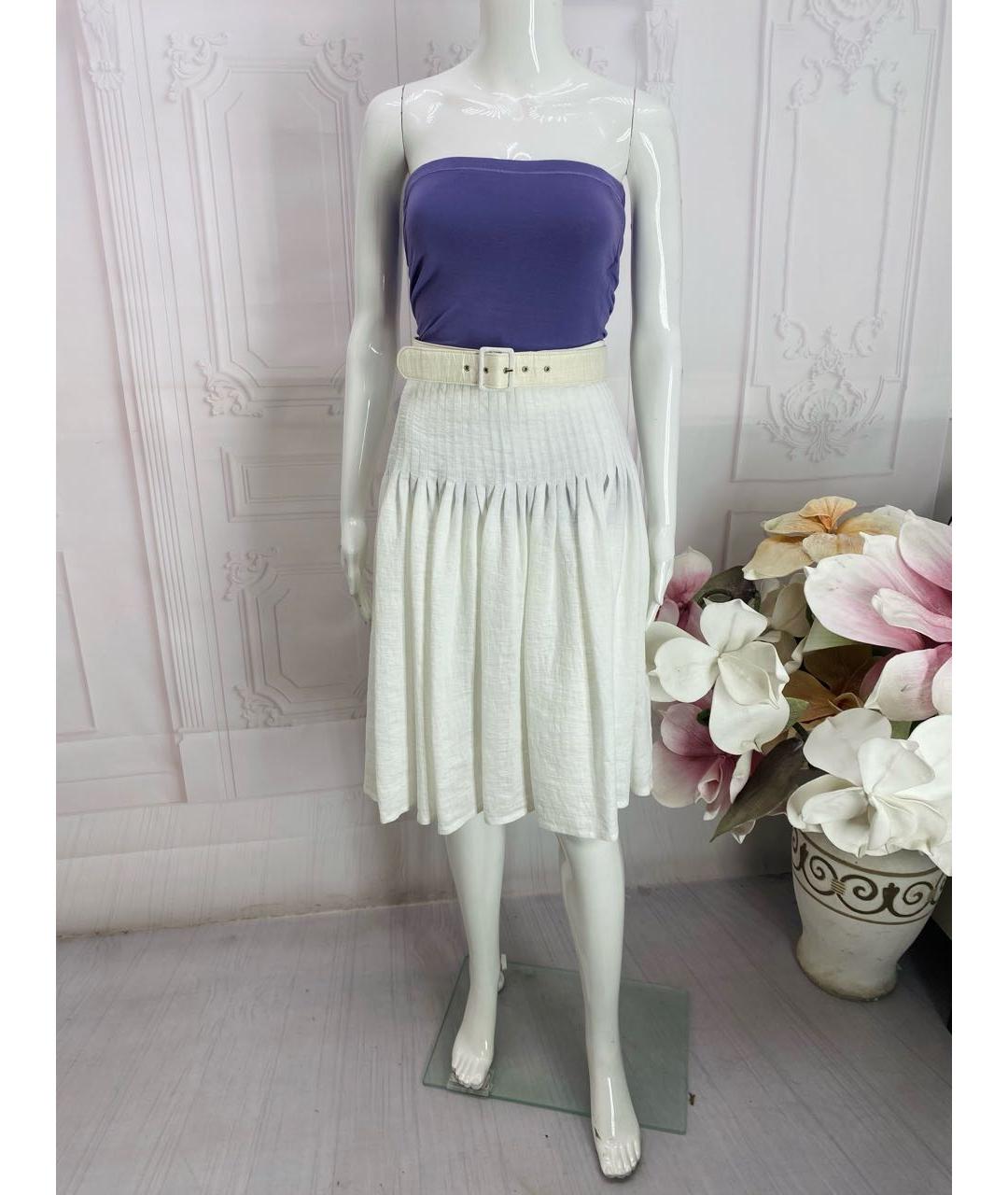 LIVIANA CONTI Белая льняная юбка миди, фото 5
