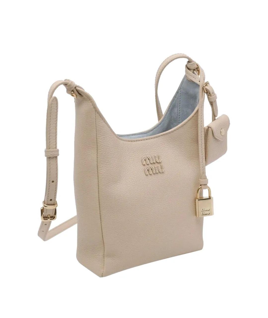 MIU MIU Бежевая кожаная сумка через плечо, фото 2