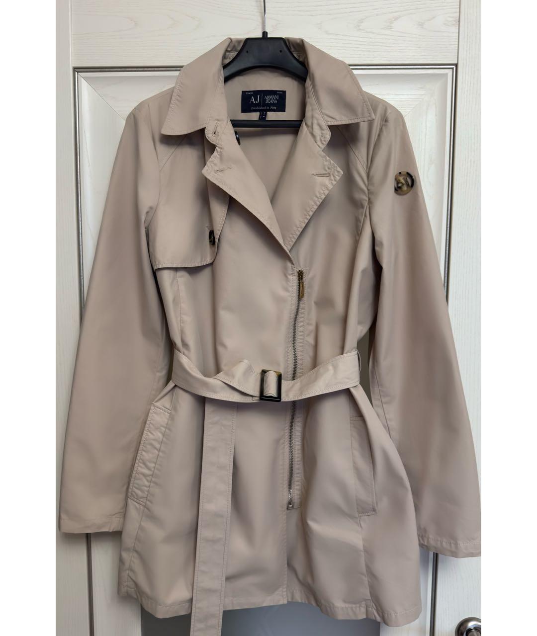 ARMANI JEANS Бежевый полиамидовый тренч/плащ, фото 8
