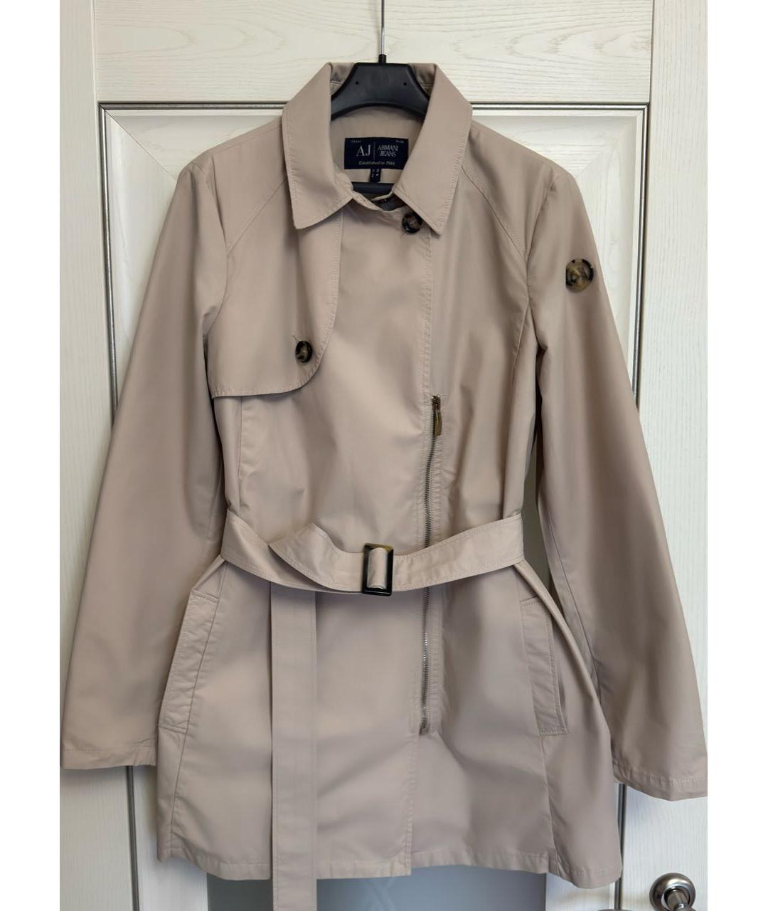 ARMANI JEANS Бежевый полиамидовый тренч/плащ, фото 2