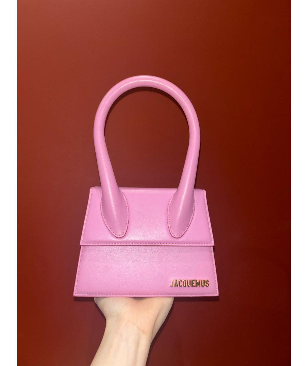 JACQUEMUS Розовая кожаная сумка с короткими ручками, фото 7