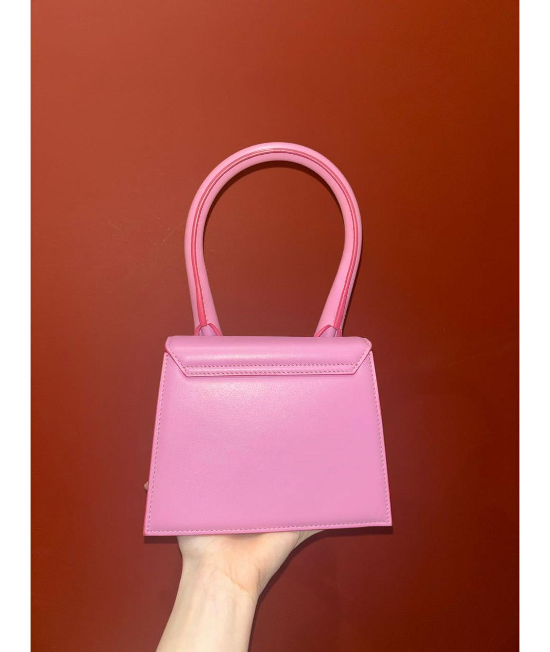 JACQUEMUS Розовая кожаная сумка с короткими ручками, фото 2