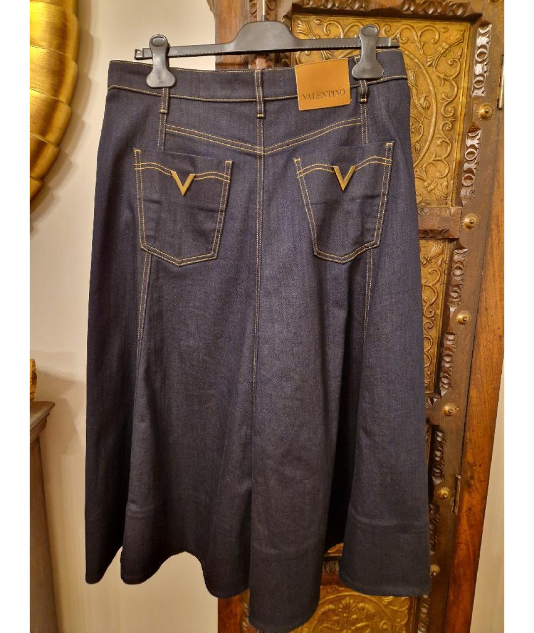 VALENTINO Темно-синяя деним юбка миди, фото 2