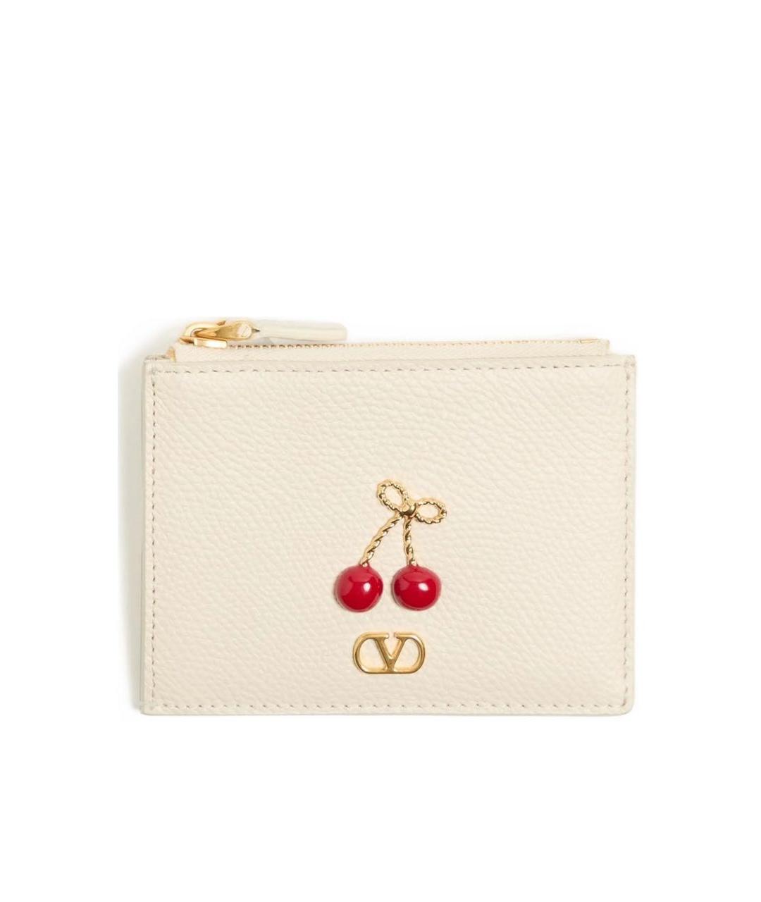 VALENTINO Бежевый кожаный кардхолдер, фото 1