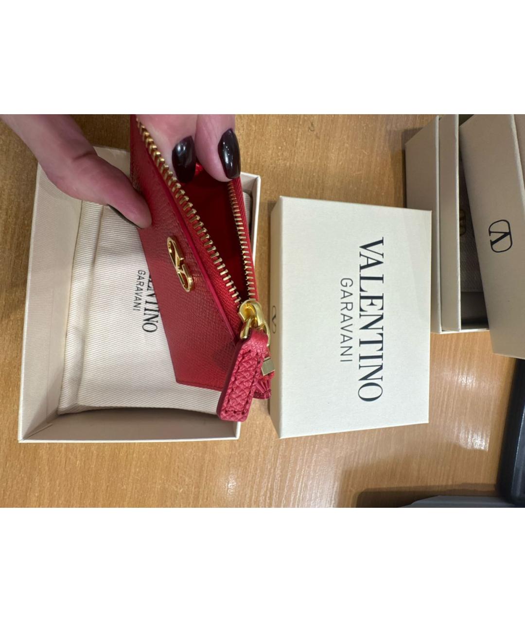 VALENTINO Красный кожаный кардхолдер, фото 4