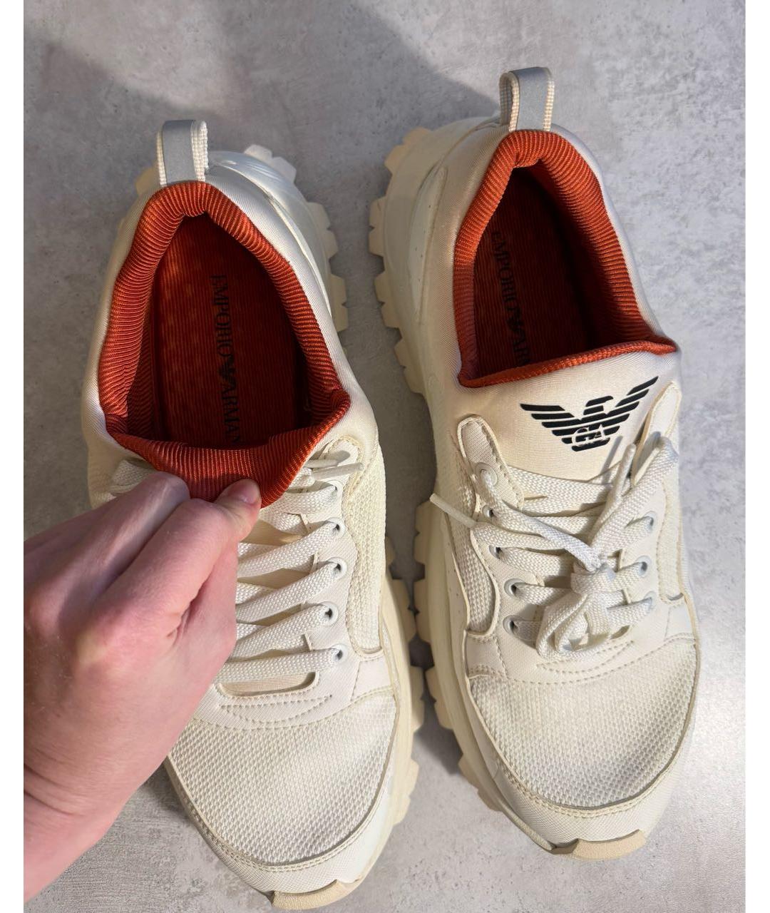 EMPORIO ARMANI Белые текстильные высокие кроссовки / кеды, фото 3