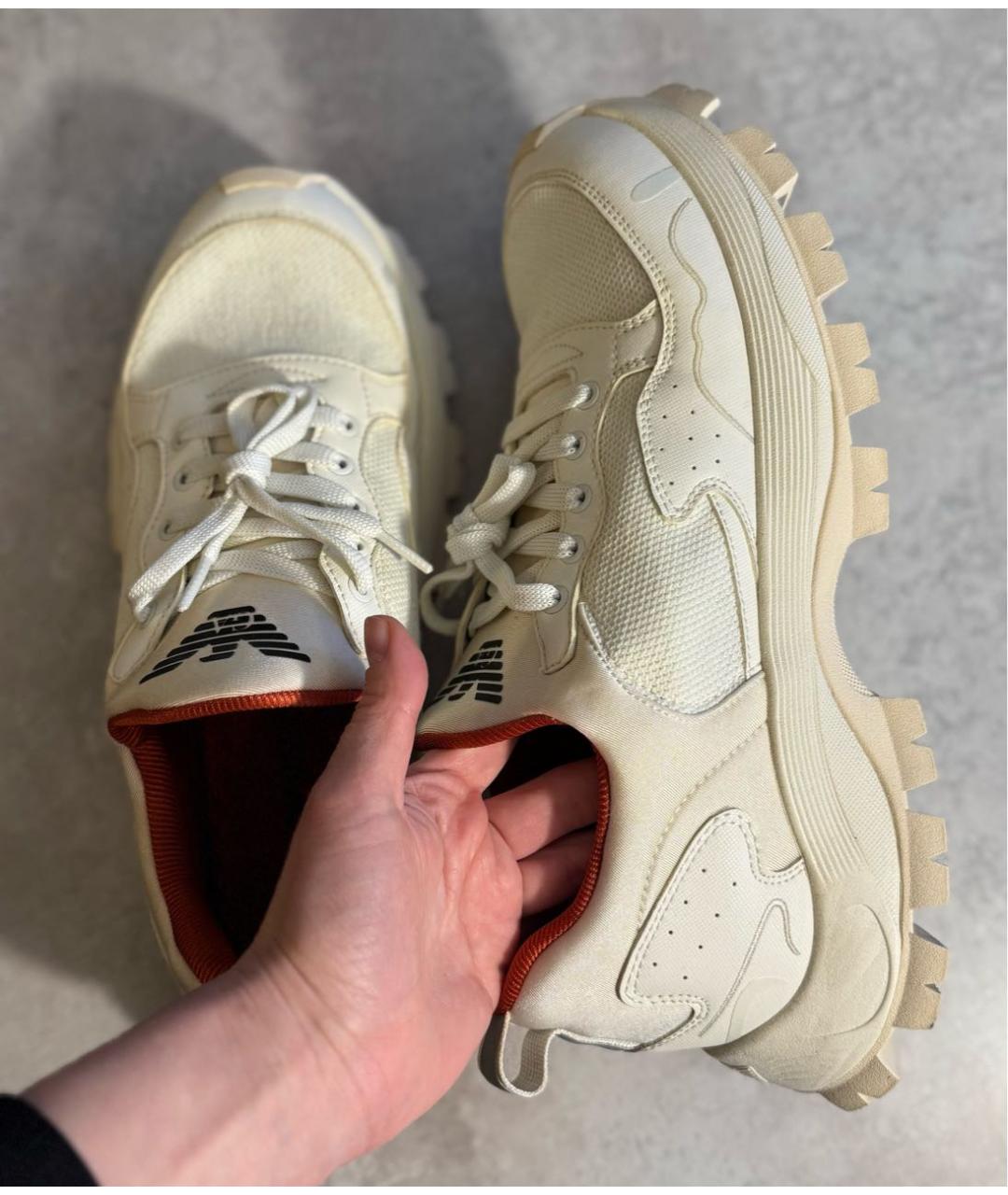 EMPORIO ARMANI Белые текстильные высокие кроссовки / кеды, фото 7