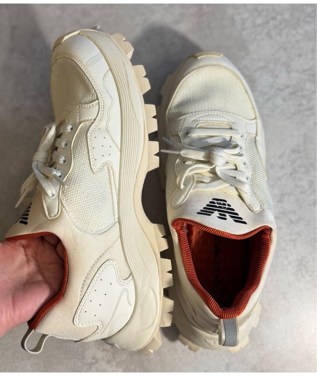 EMPORIO ARMANI Белые текстильные высокие кроссовки / кеды, фото 6