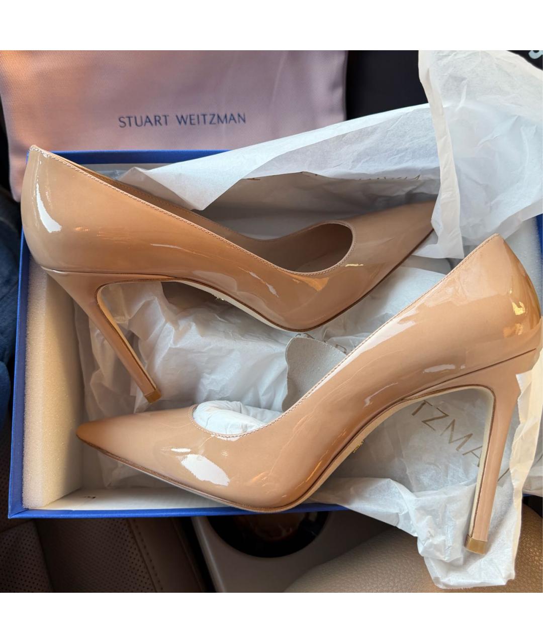 STUART WEITZMAN Бежевые туфли из лакированной кожи, фото 4