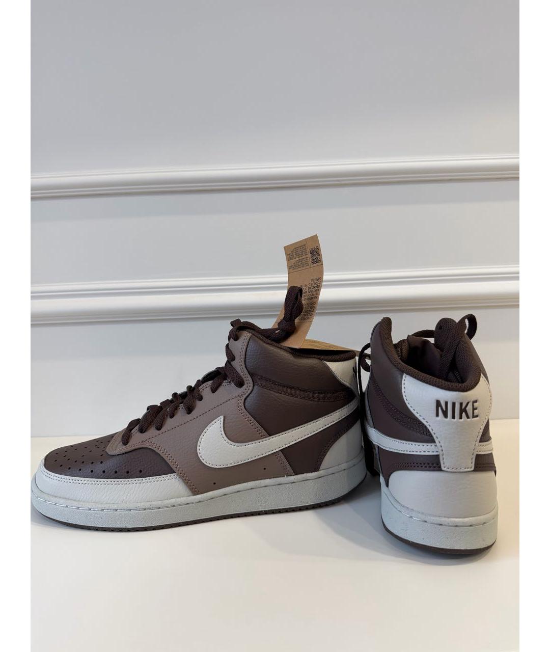 NIKE Коричневые кожаные высокие кроссовки / кеды, фото 5