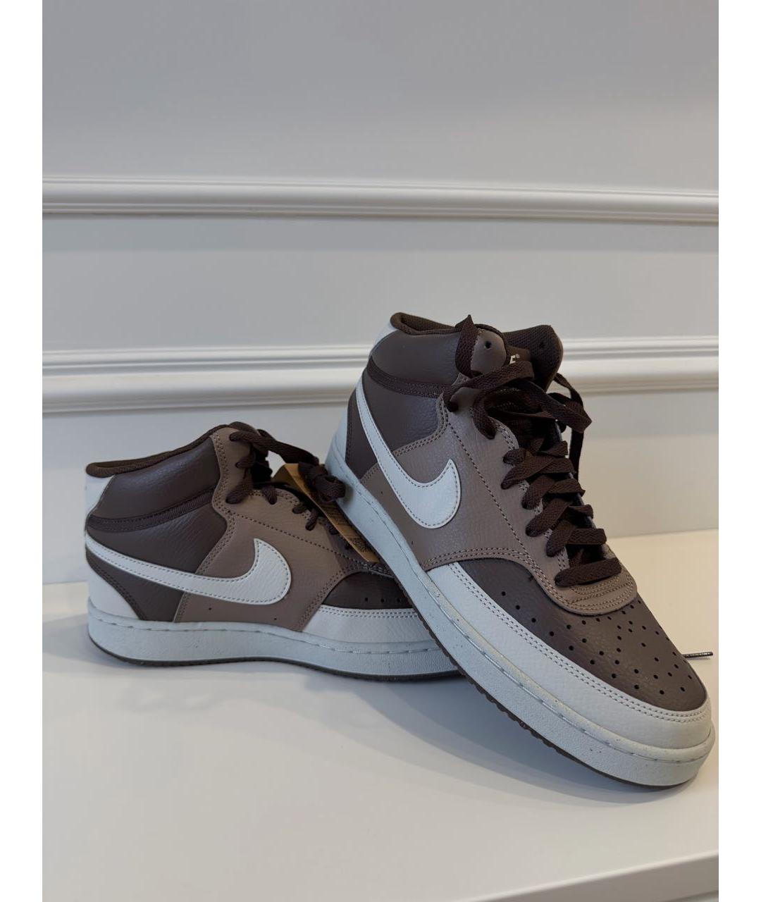 NIKE Коричневые кожаные высокие кроссовки / кеды, фото 3