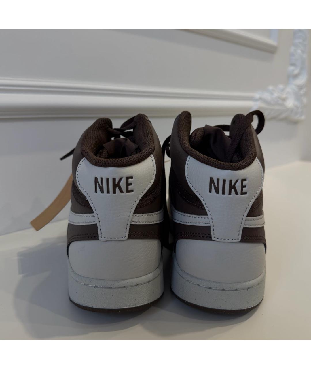 NIKE Коричневые кожаные высокие кроссовки / кеды, фото 4