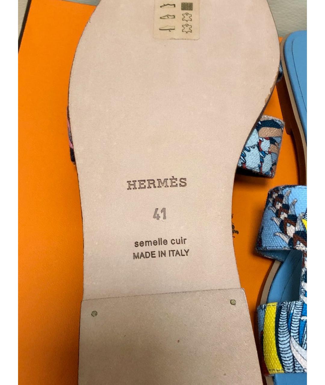 HERMES Голубые кожаные шлепанцы, фото 5