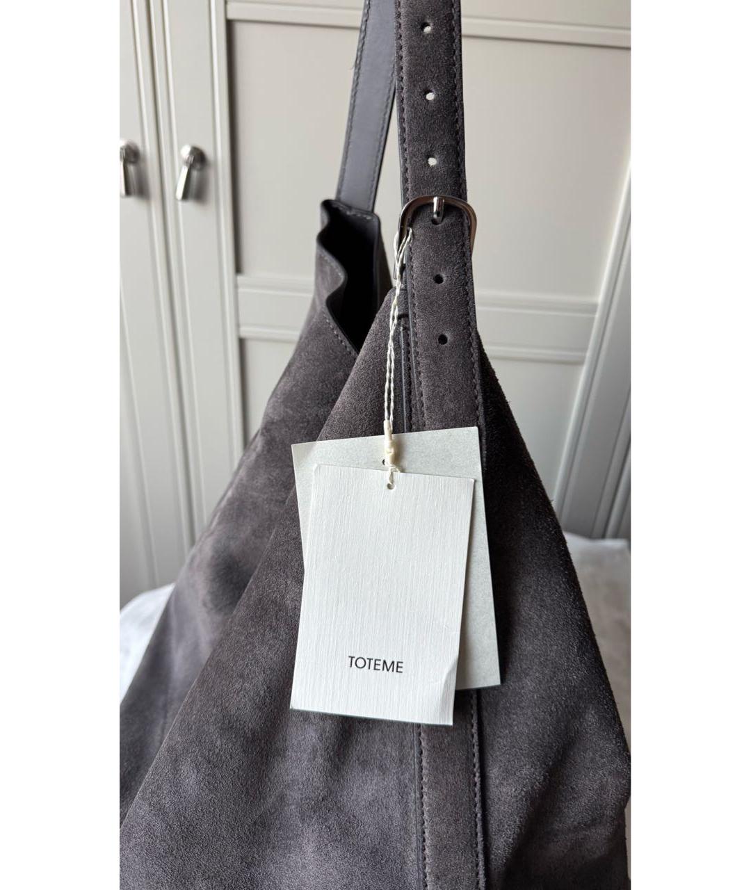 TOTEME Серая замшевая сумка тоут, фото 4