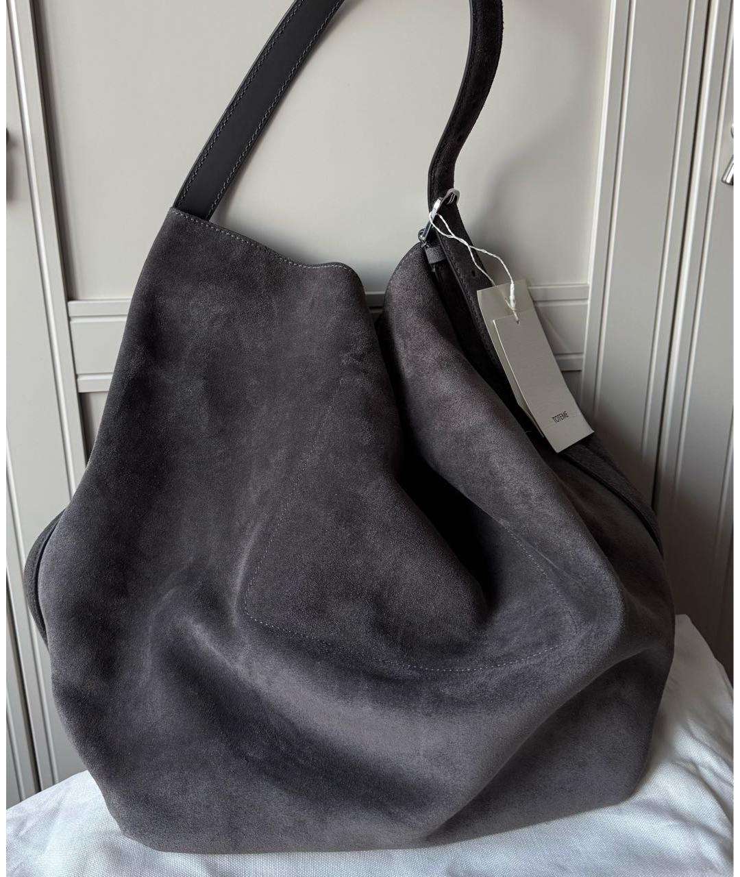 TOTEME Серая замшевая сумка тоут, фото 3