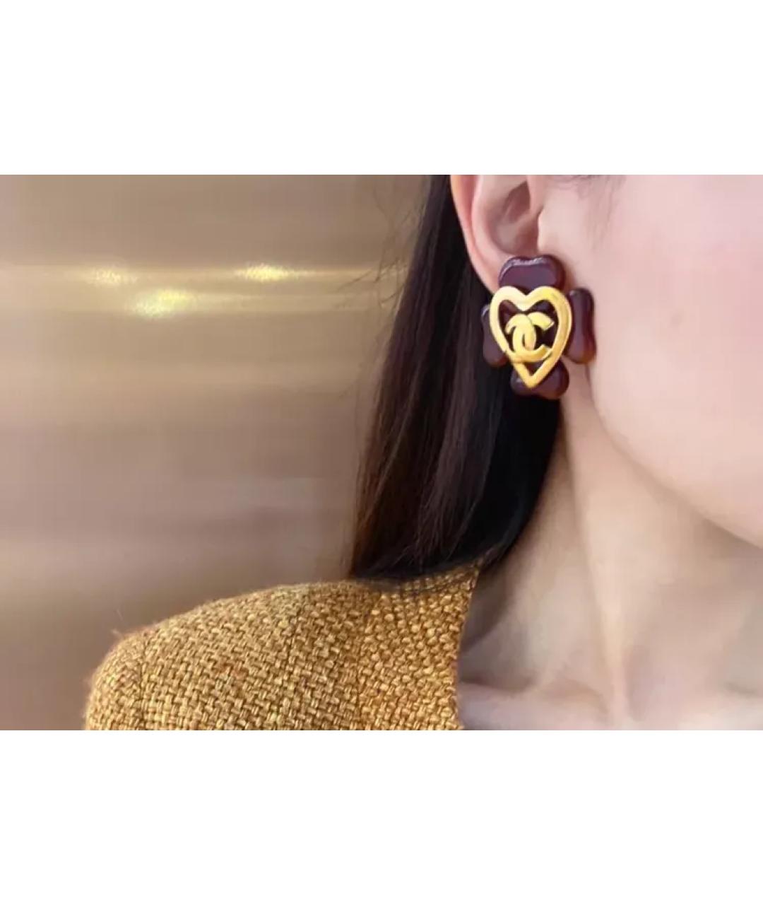 CHANEL Коричневые металлические клипсы, фото 3