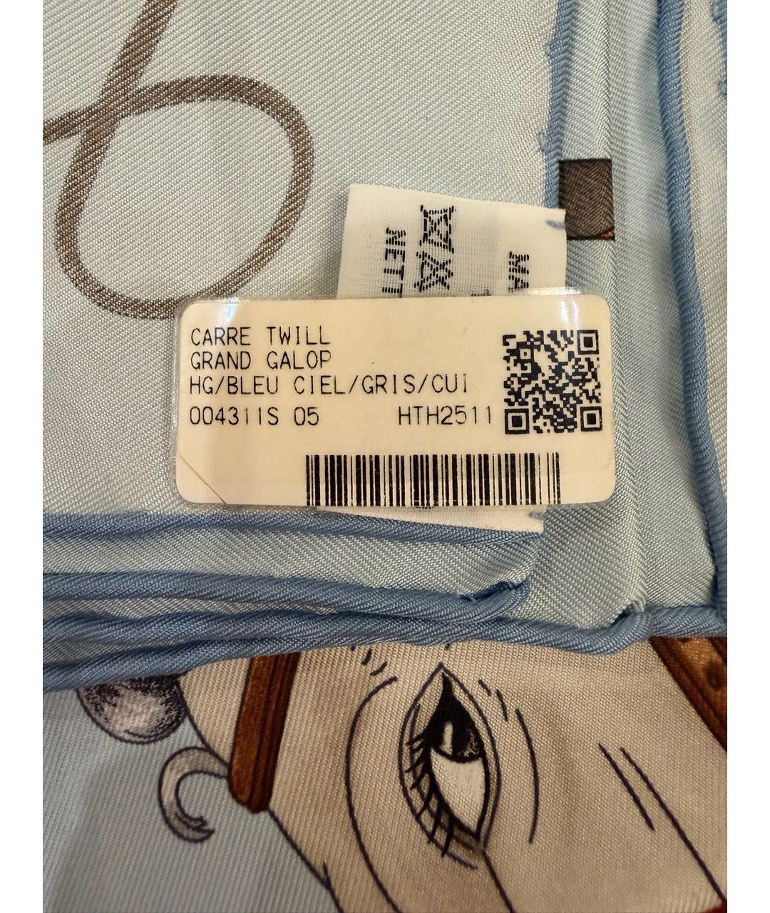 HERMES Голубой шелковый платок, фото 2