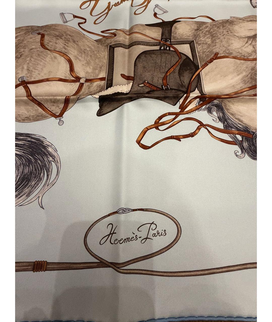 HERMES Голубой шелковый платок, фото 5