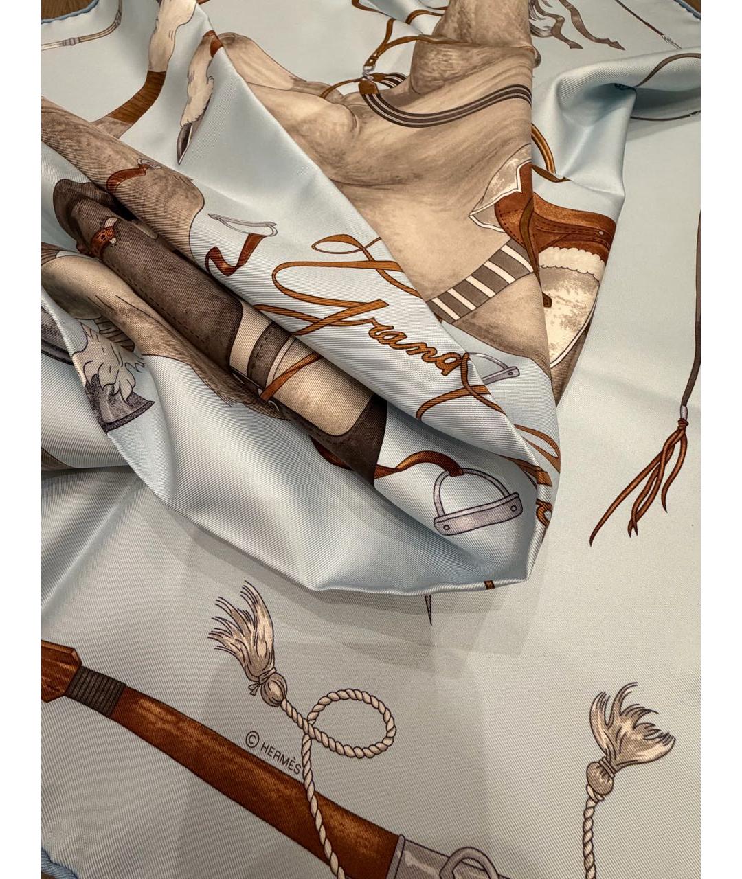HERMES Голубой шелковый платок, фото 6