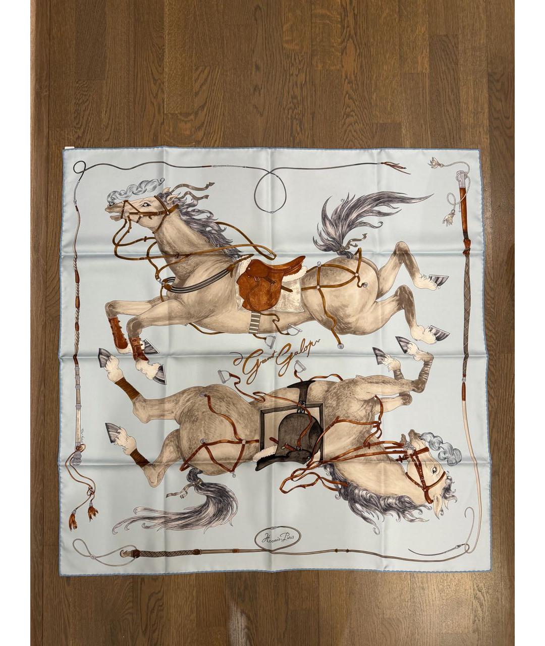 HERMES Голубой шелковый платок, фото 7