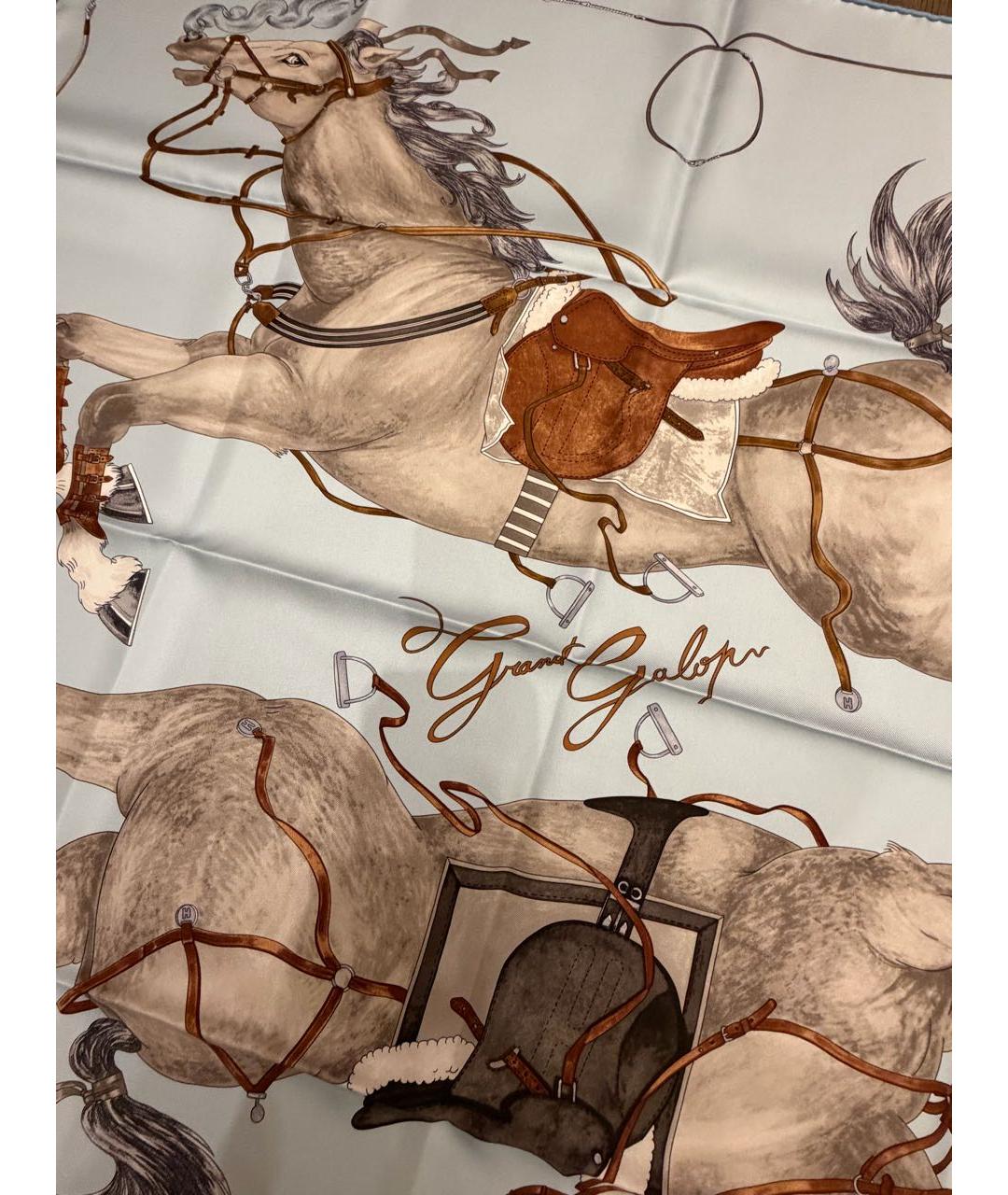 HERMES Голубой шелковый платок, фото 4