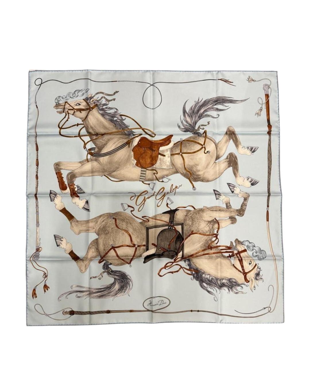 HERMES Голубой шелковый платок, фото 1