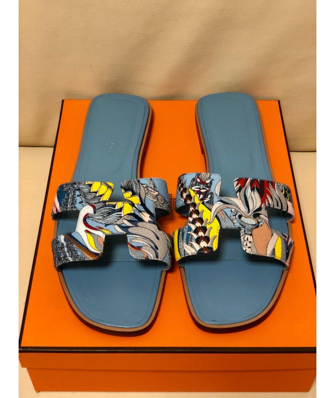 HERMES Голубые шлепанцы, фото 3