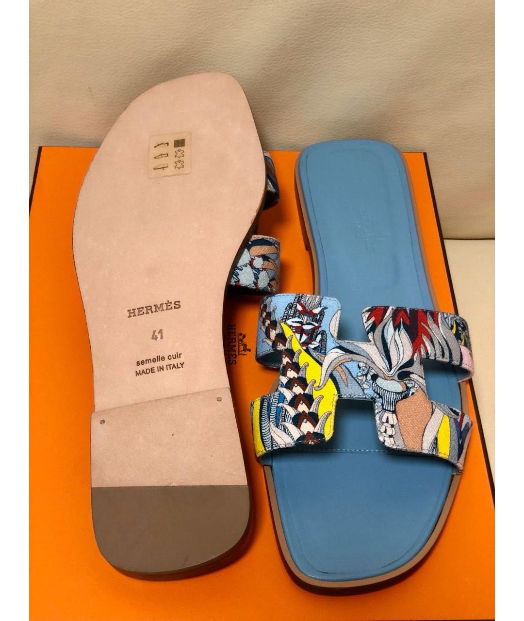 HERMES Голубые шлепанцы, фото 4