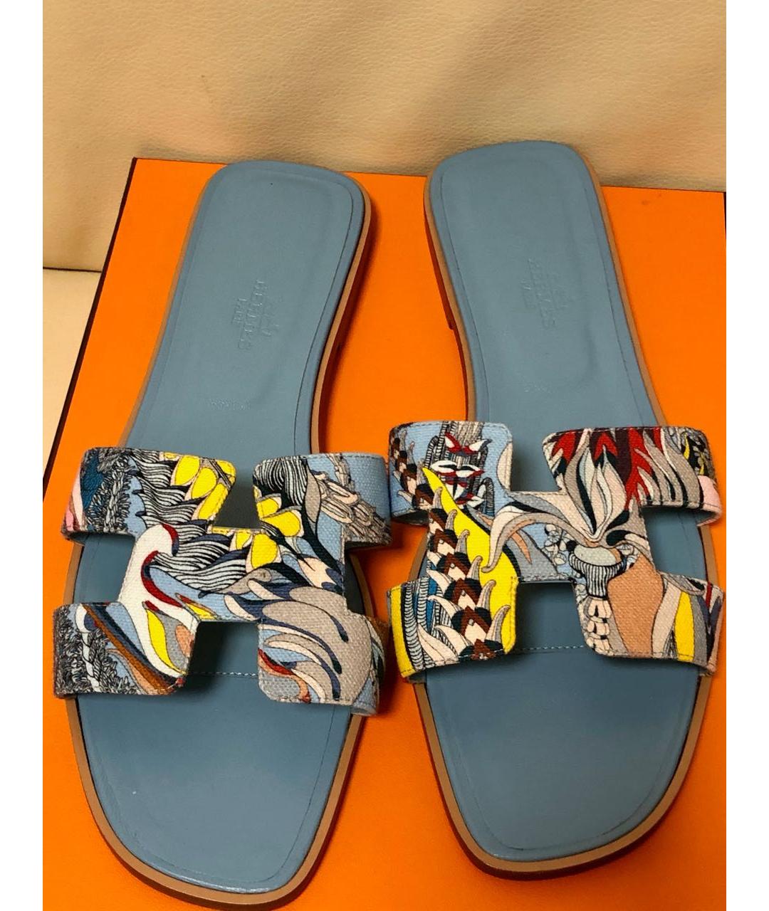 HERMES Голубые шлепанцы, фото 2