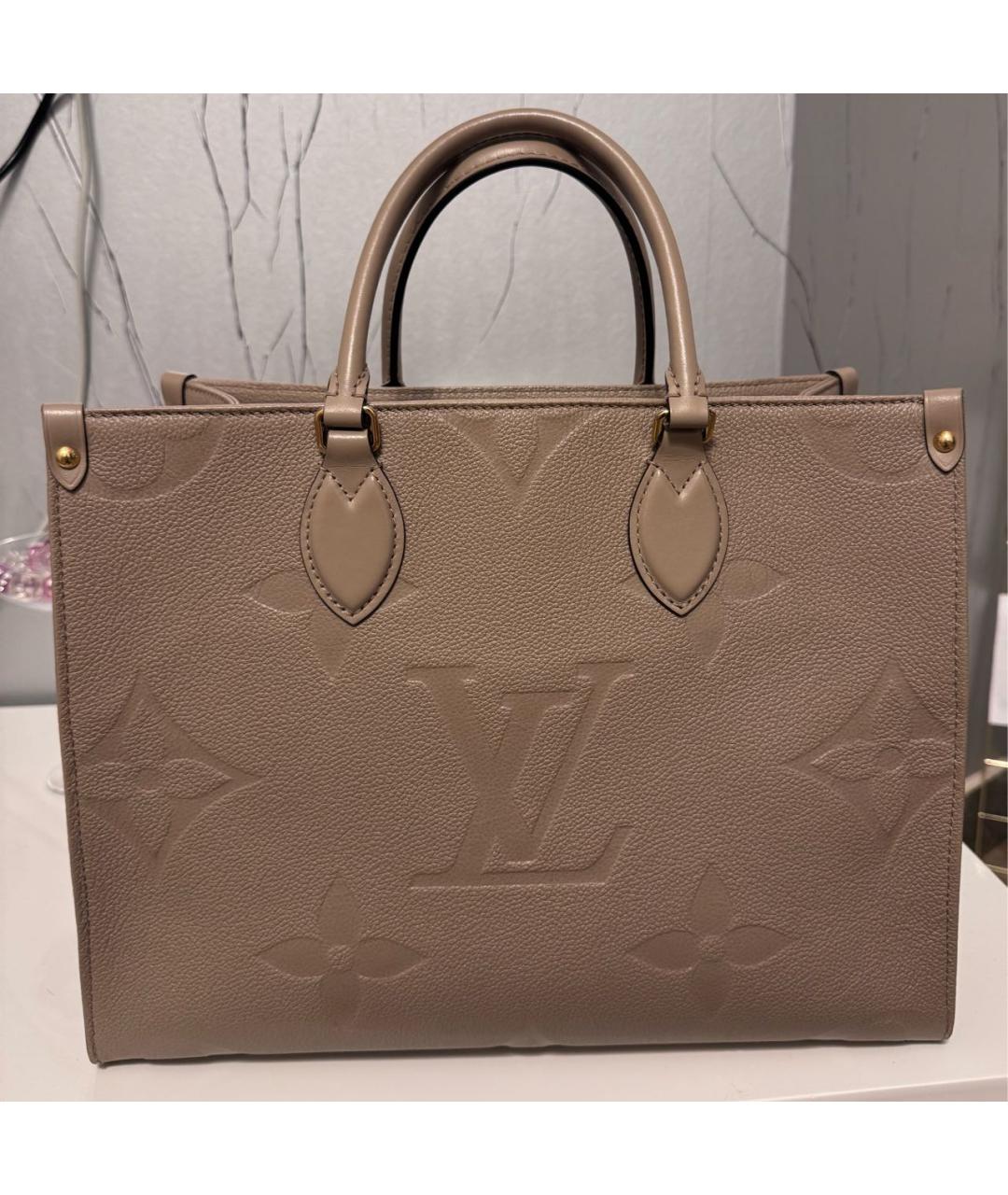 LOUIS VUITTON Бежевая кожаная сумка тоут, фото 8