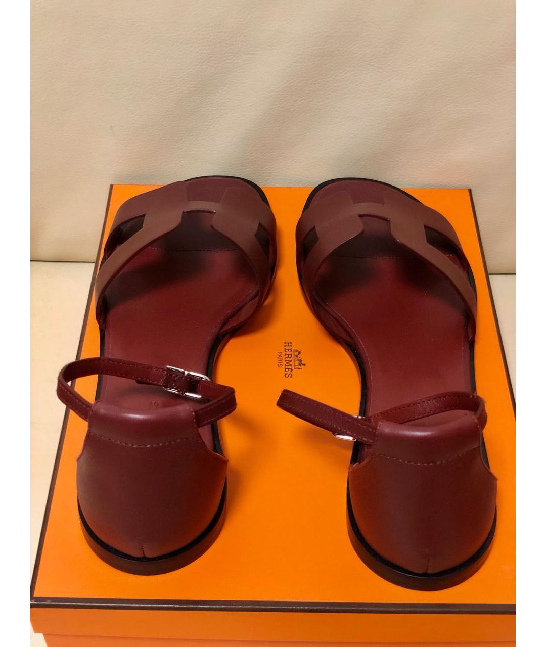 HERMES Бордовые кожаные босоножки, фото 4