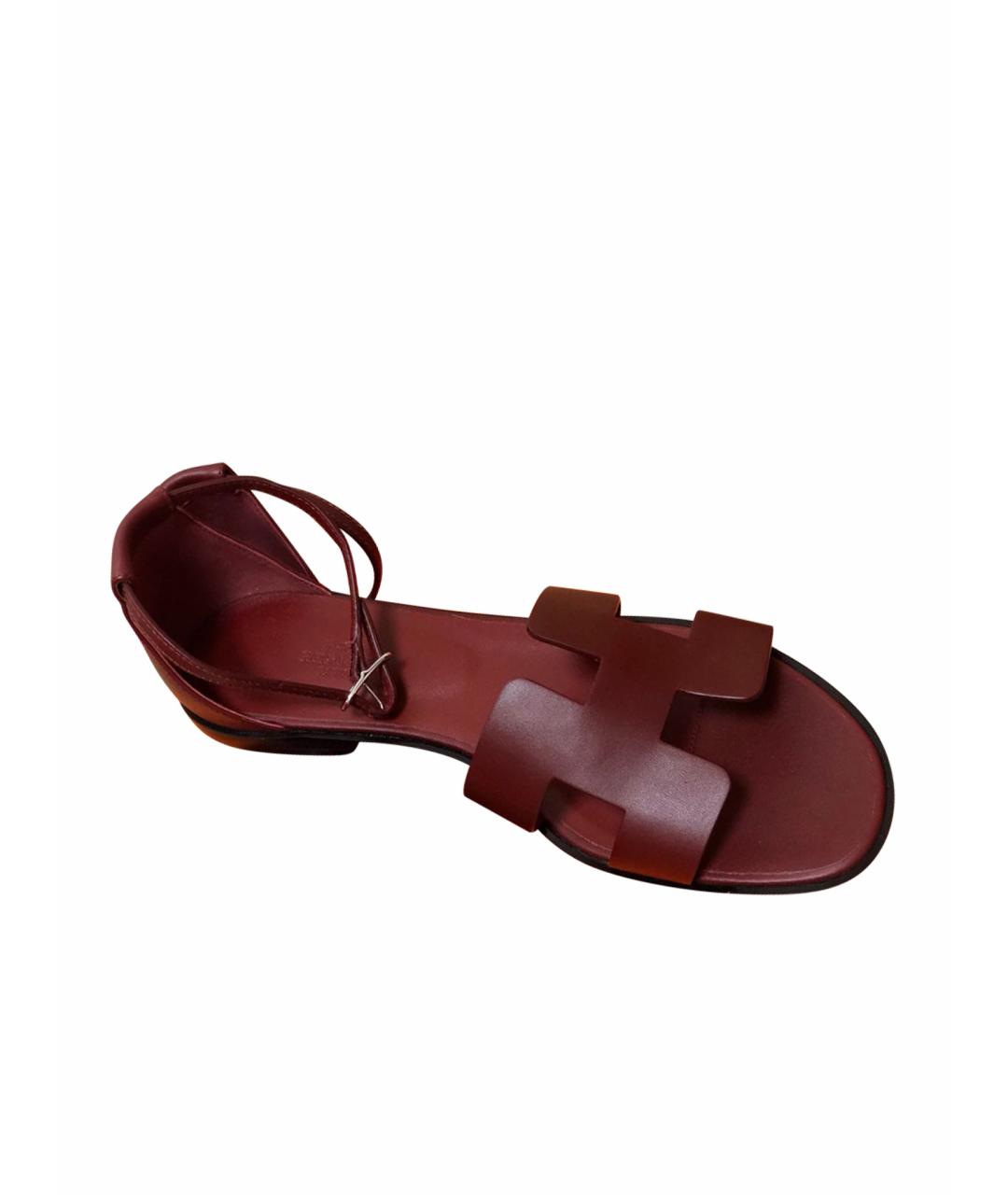 HERMES Бордовые кожаные босоножки, фото 1