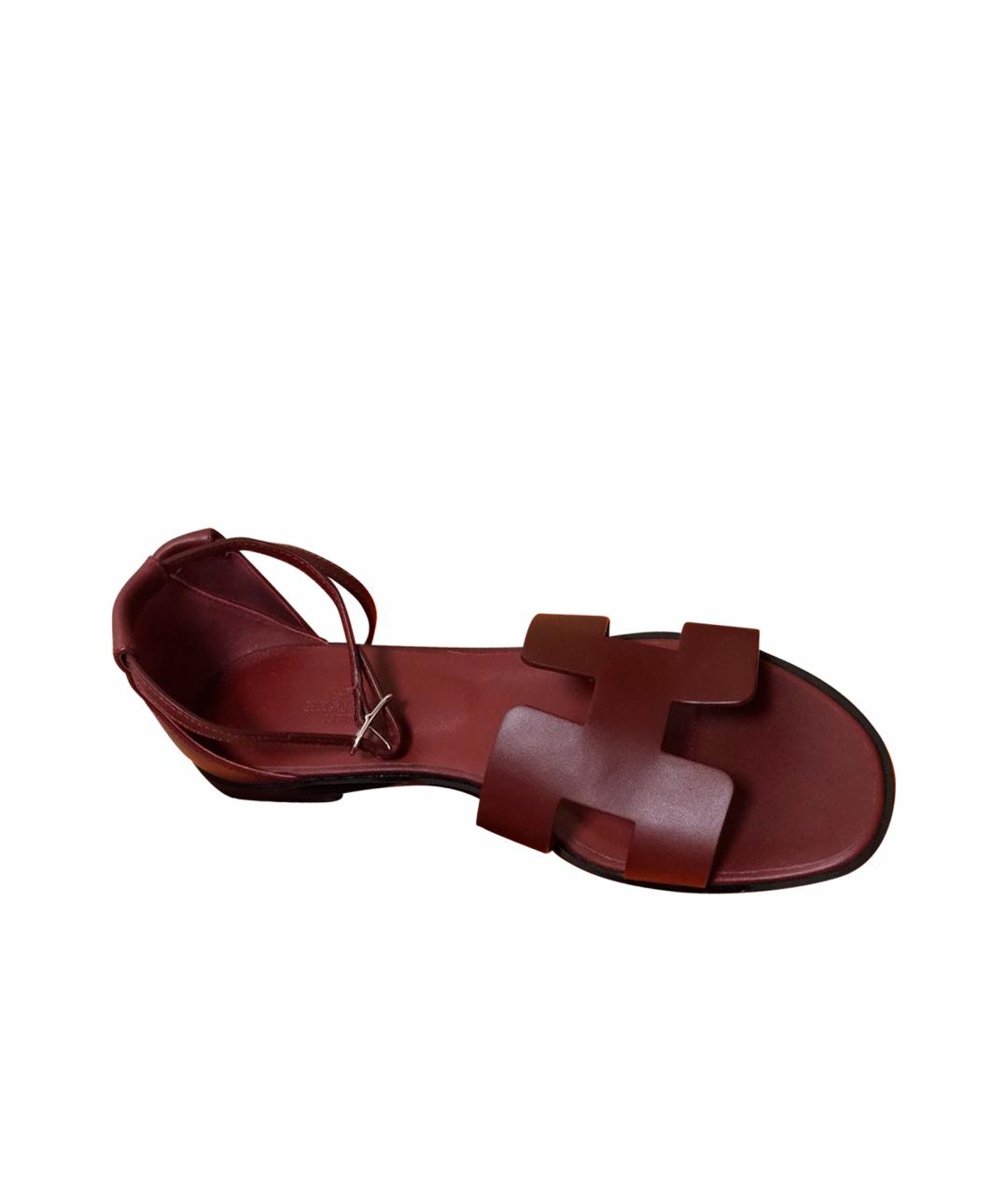 HERMES Бордовые кожаные босоножки, фото 5