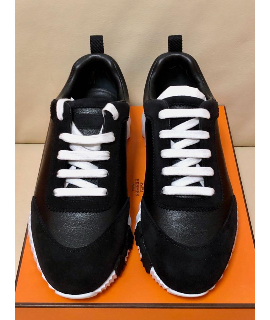 HERMES Черные кожаные кроссовки, фото 2