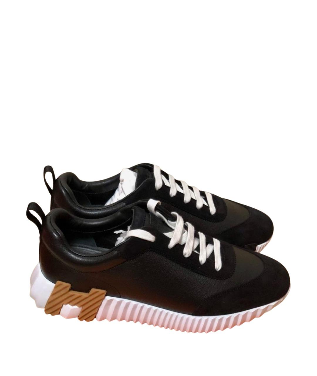 HERMES Черные кожаные кроссовки, фото 1